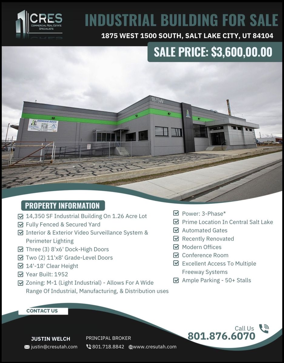 INDUSTRIAL BUILDING w/ Yard FOR SALE - SLC