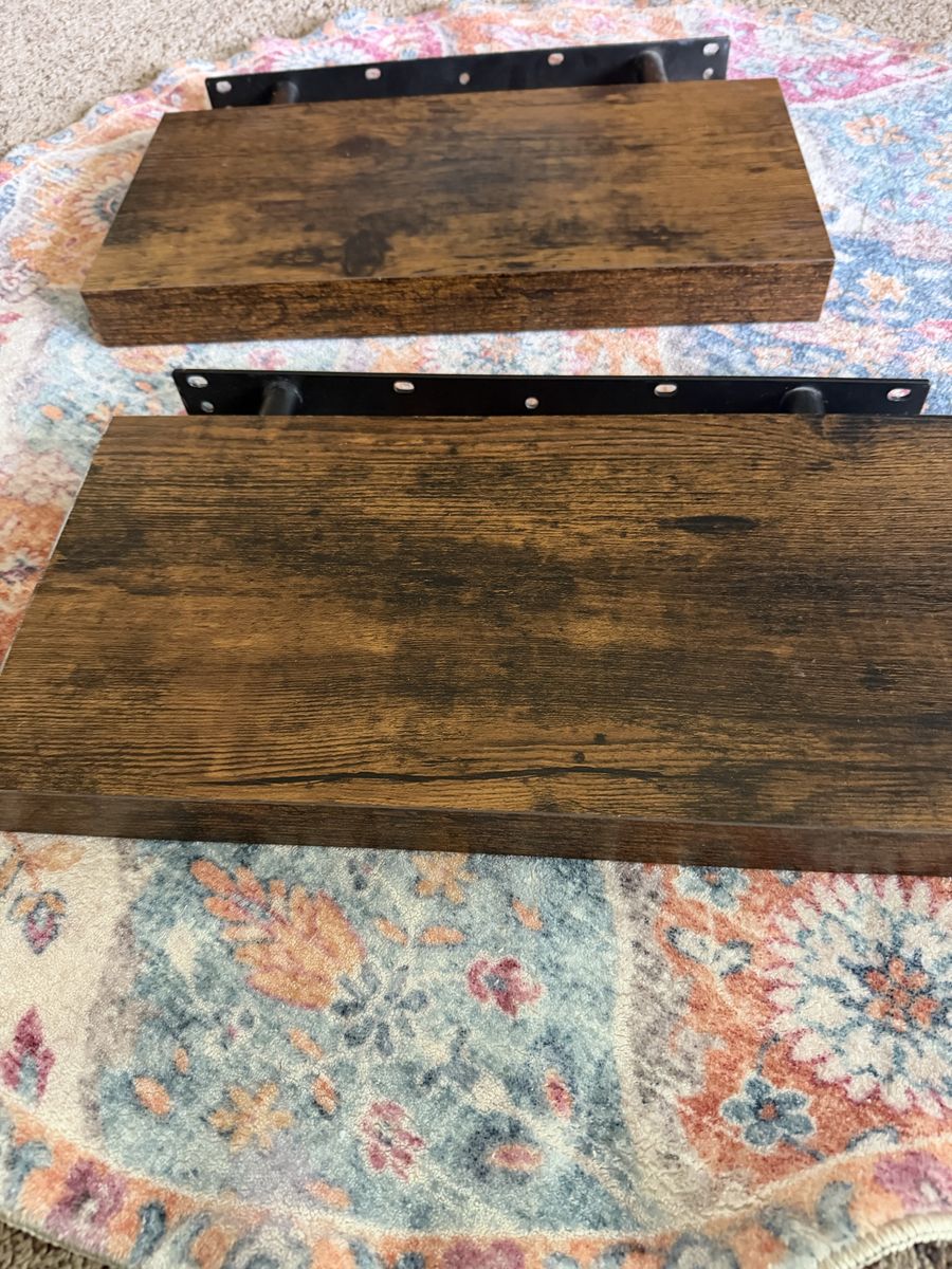 Rustic Floating Wall Shelves - Set of 2 Wood & Metal Industrial Style