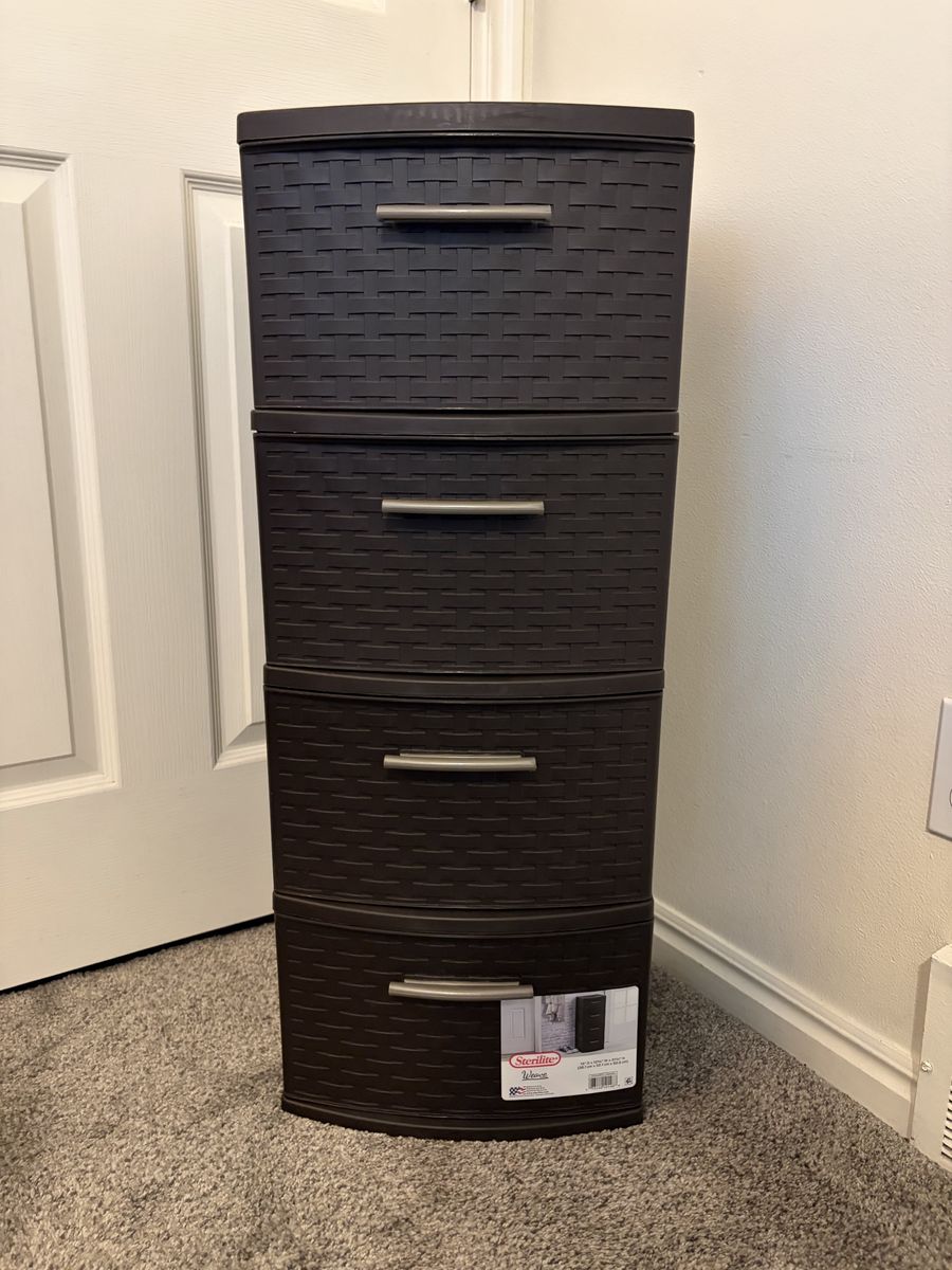 Sterilite Wide 4-Drawer Weave Tower, Espresso, Plastic Storage Cabinet