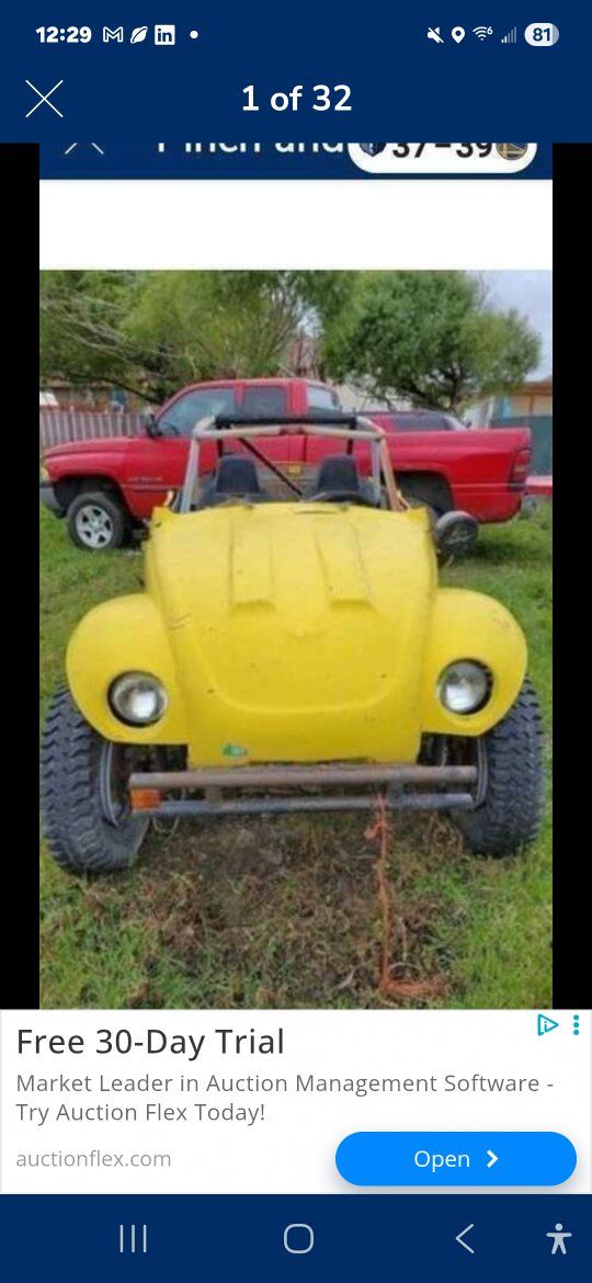 1967 YELLOW BAJA BUG, NO MOTOR, LIFTED 10 INCHES,