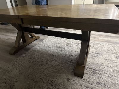 Used Wooden Dining Table with Trestle Base - Seats 6-8, Farmhouse Style