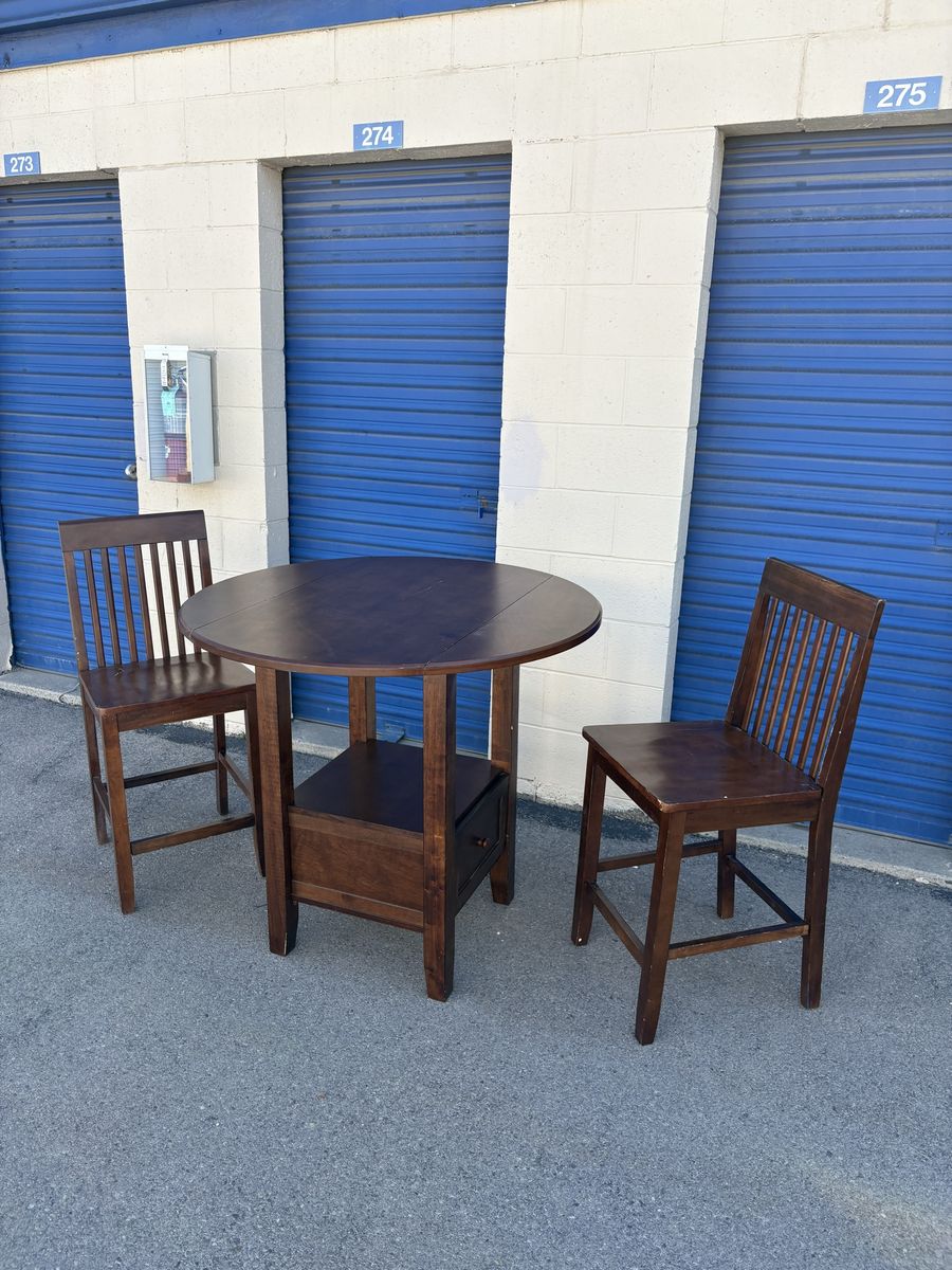 Counter Height Drop Leaf Dining Set w/ Storage Drawer & 2 Chairs