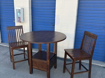 Counter Height Drop Leaf Dining Set w/ Storage Drawer & 2 Chairs