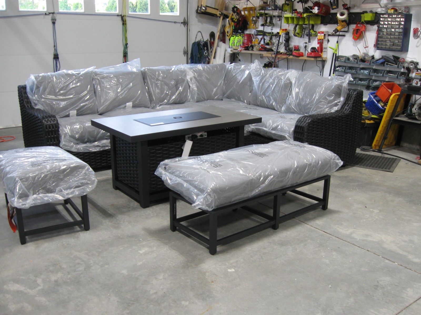 Brand New Member's Mark Athena Patio Sectional w/Sintered Stone Top Fire Pit Coffee Table 7pc