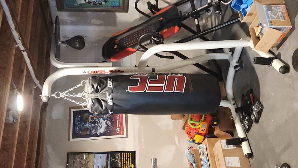 boxing punching bag and gloves