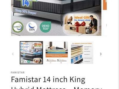 Famistar 14-inch King Hybrid Mattress - Memory Foam & Spring, Medium Firm, CertiPUR-US
