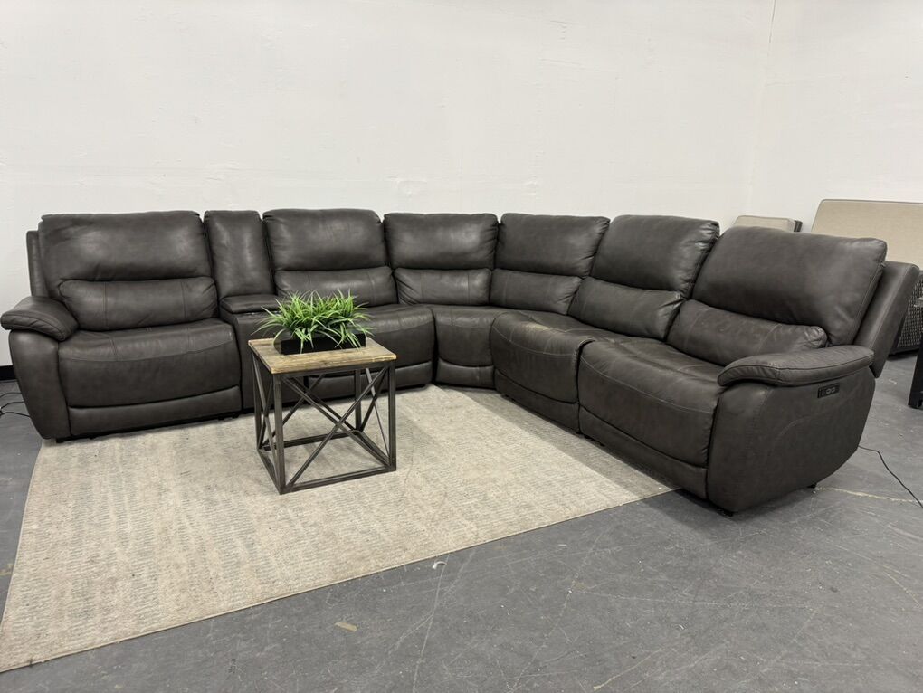 GRAY COSTCO LEATHER POWER RECLINER SECTIONAL COUCH
