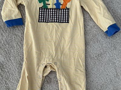 Trotter St Kids Baby Boy's 9M Yellow Striped Tool Graphic Long-Sleeve Romper with Snaps