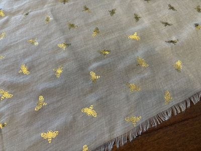 New Gray Scarf w/ Gold Bees but has a small snag