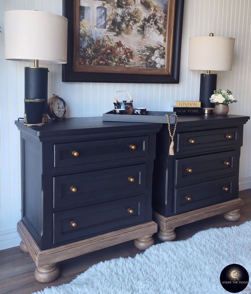 XL Black & Walnut Hidden Drawer Nightstands