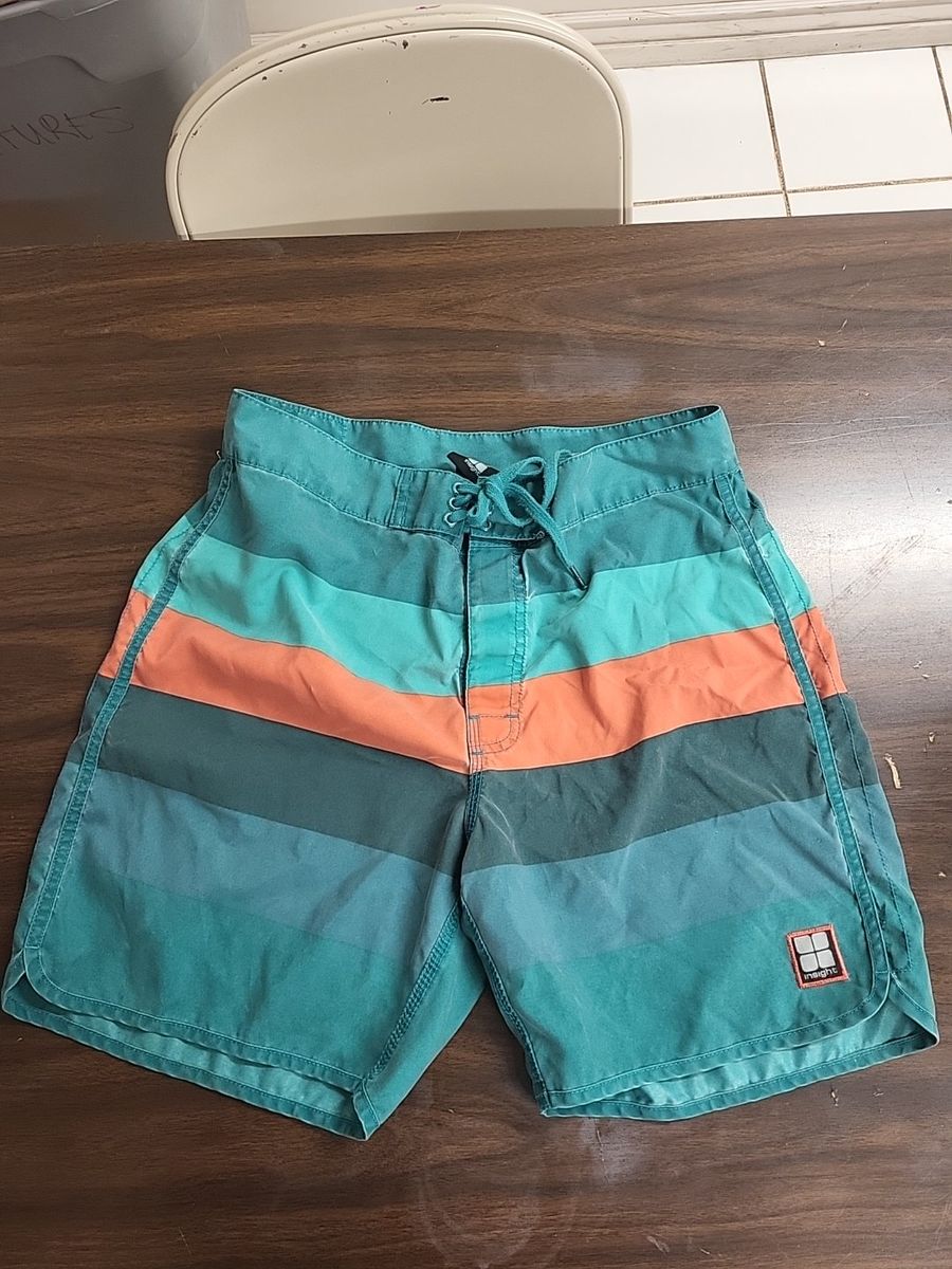 Insight Men's Teal & Orange Board Shorts - Size 32 with Drawstring and Pockets