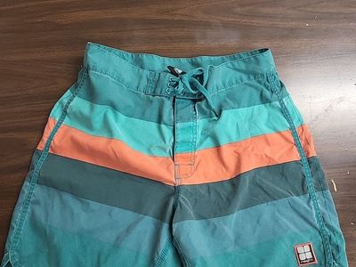 Insight Men's Teal & Orange Board Shorts - Size 32 with Drawstring and Pockets