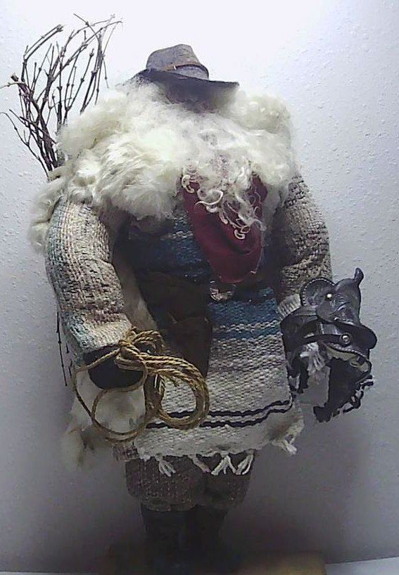 VTG 1994 Jana Southwick Santa Rustler Cowboy w/ Fur 18" Xmas Figure #1089 Signed