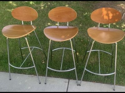 Set of 3 Room & Board "Pike" Counter Stools - Original Walnut Finish