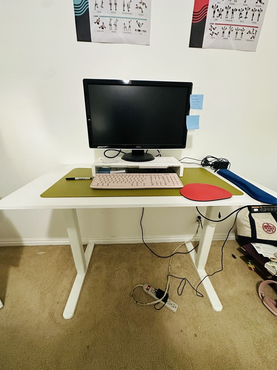 White Adjustable Standing Desk with Cable Management - Spacious & Sturdy for Home Office