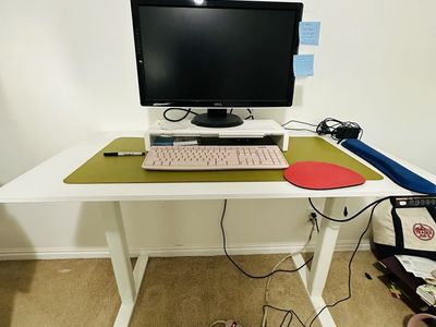 White Adjustable Standing Desk with Cable Management - Spacious & Sturdy for Home Office