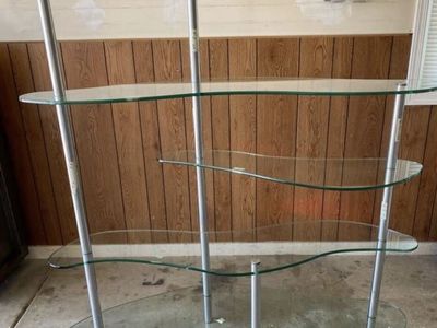 MOVING SALE LARGE VTG GLASS AND STEEL TIERED SHELF
