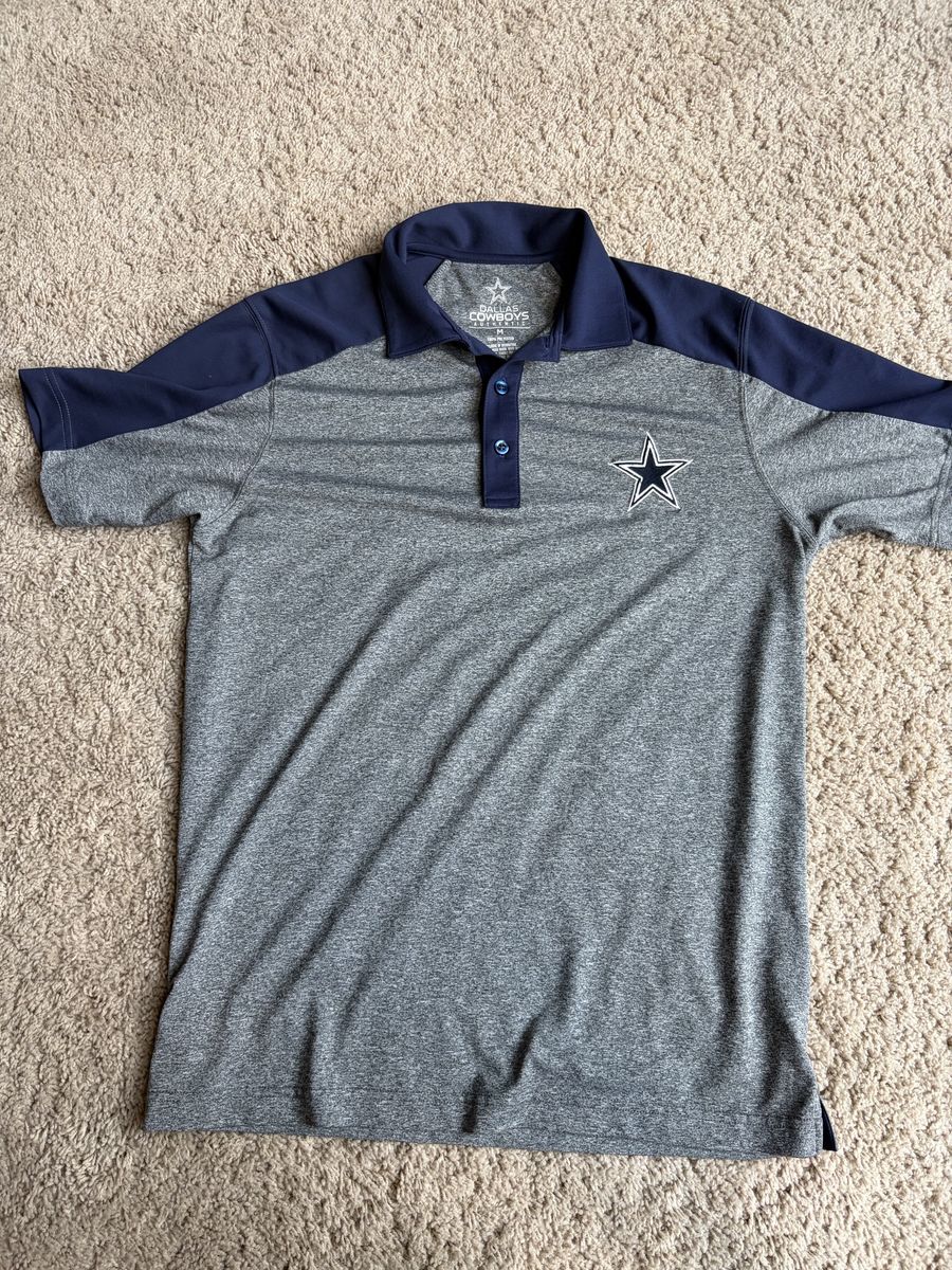 Dallas Cowboys Authentic Men's Gray & Navy Polo Shirt Size M - 100% Polyester