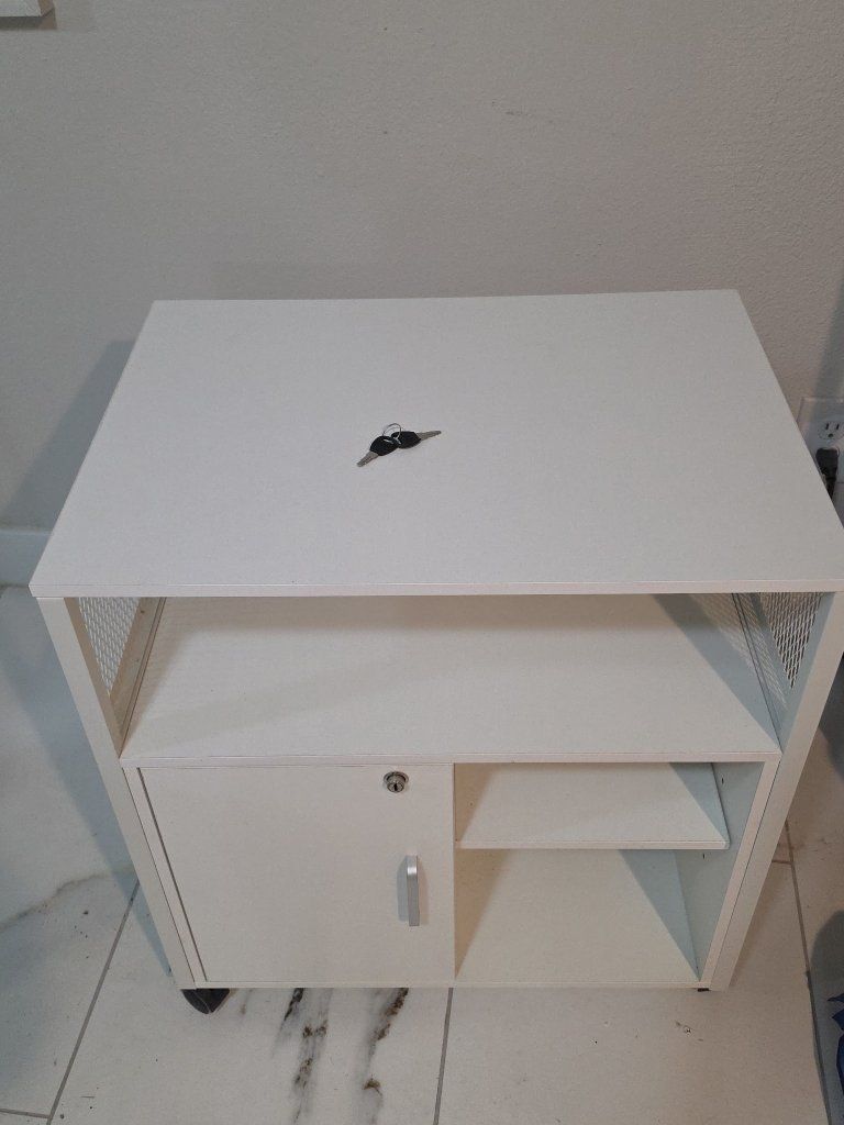 White Rolling Filing Cabinet with Lockable Storage & Shelves
