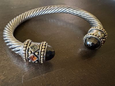 Cable Cuff Bracelet Silver-Plated Copper w/Jewels