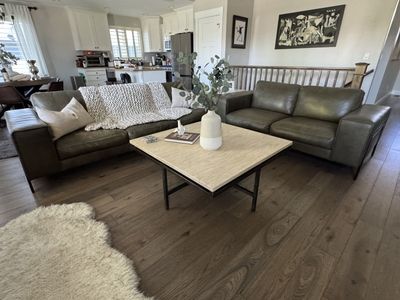 Scandinavian Designs Couch and Love Seat - Raw Olive Leather