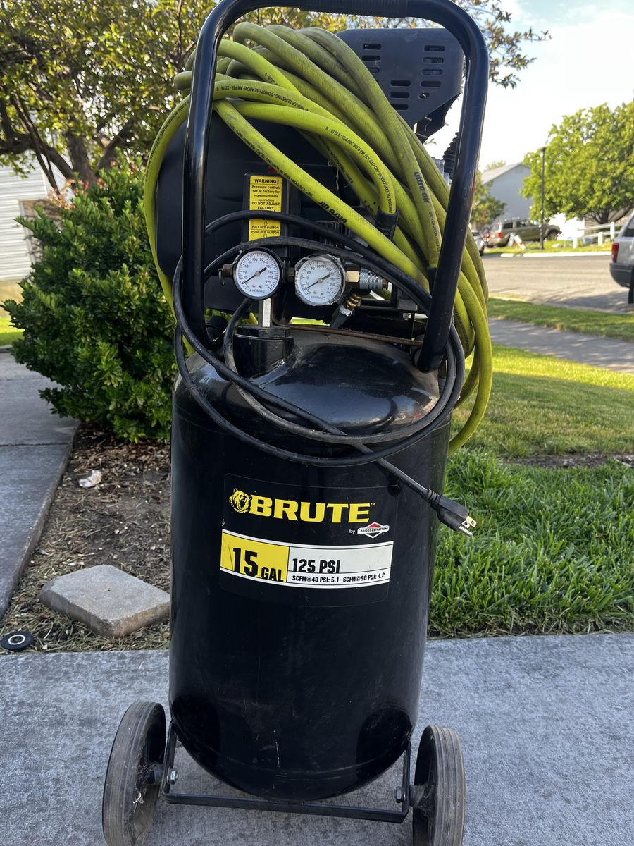 Brute 15 Gallon 125 PSI Air Compressor with Air Hose, Portable Electric