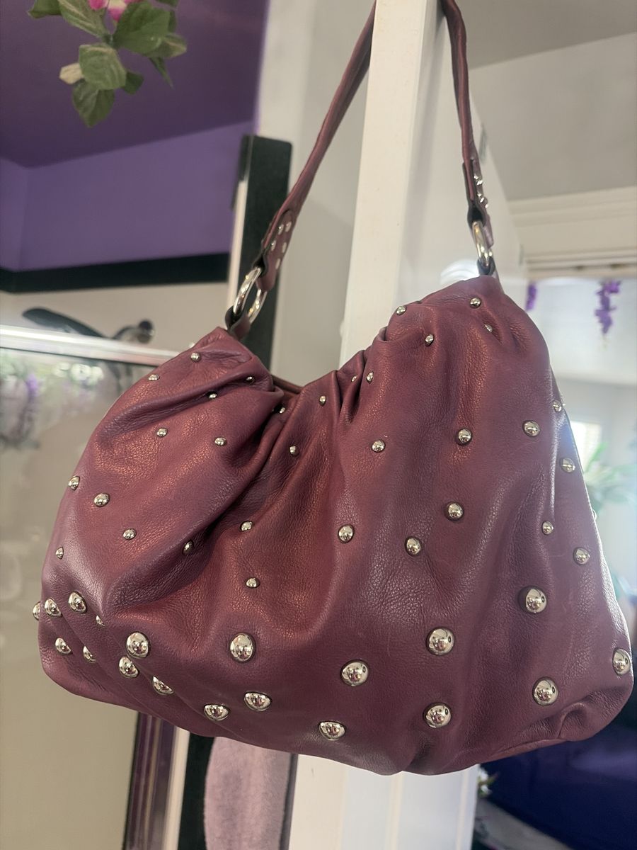 B. Makowsky Plum Purple Studded Leather Hobo Shoulder Bag