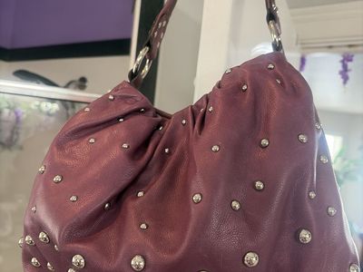 B. Makowsky Plum Purple Studded Leather Hobo Shoulder Bag