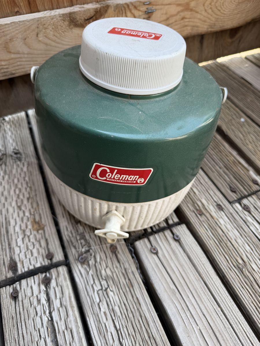 Vintage Coleman Green & White Insulated Water Jug Cooler with Spigot