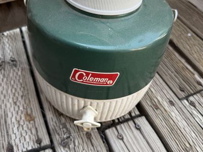 Vintage Coleman Green & White Insulated Water Jug Cooler with Spigot