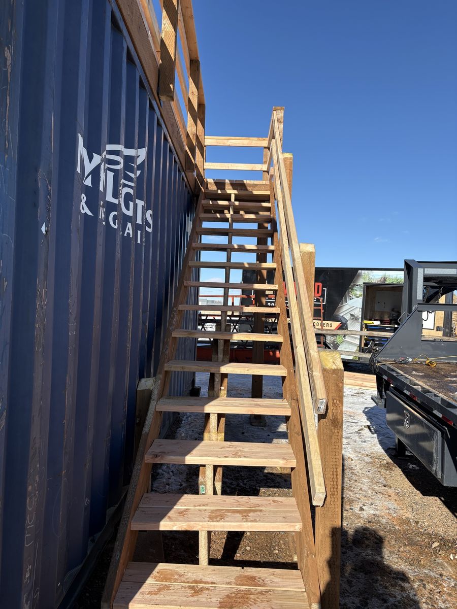 Pole Barn Structure & Supplies: Fully Assembled Deck, Metal Roof & Storage Container.