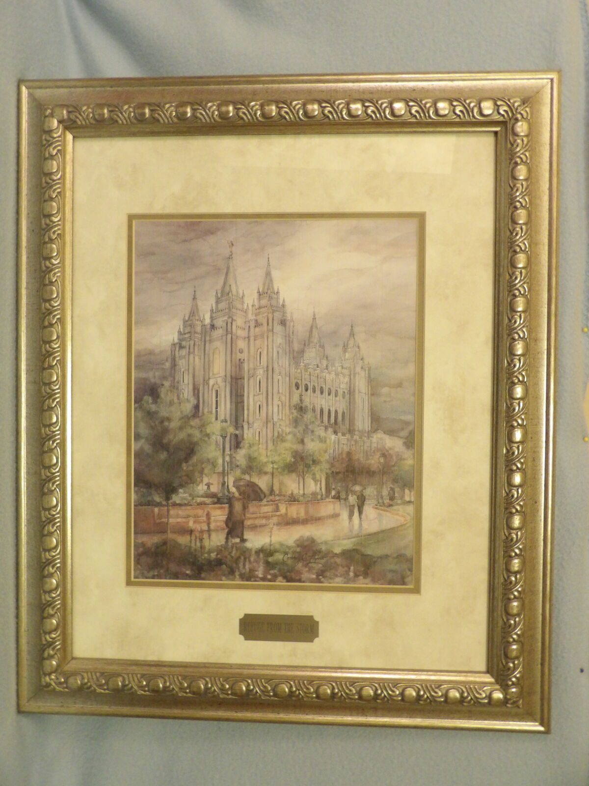 Framed Salt Lake City Temple Raining Weather Picture Art Piece 20x24 inch Photo Frame