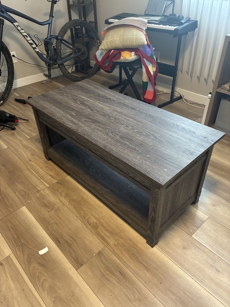 Rustic Gray Lift Top Coffee Table with Storage Shelf