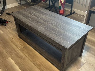 Rustic Gray Lift Top Coffee Table with Storage Shelf