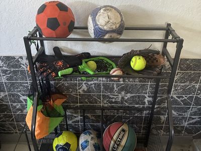 Sports Equipment Storage Rack (Assorted Balls and Gear NOT INCLUDED)