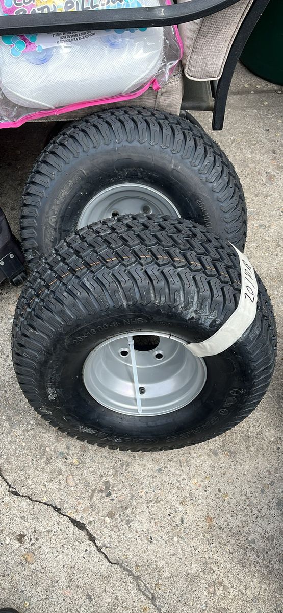 20/10-8 NEW PAIR OF GRASS MASTER TIRES W/WHEELS