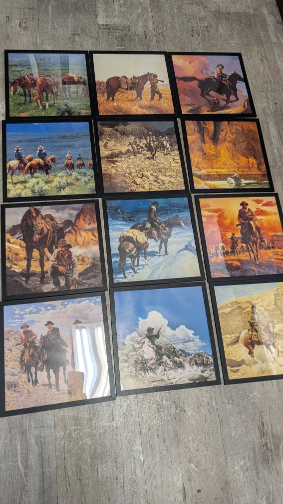 12 Western/Cowboy Framed 11x11 Art Prints
