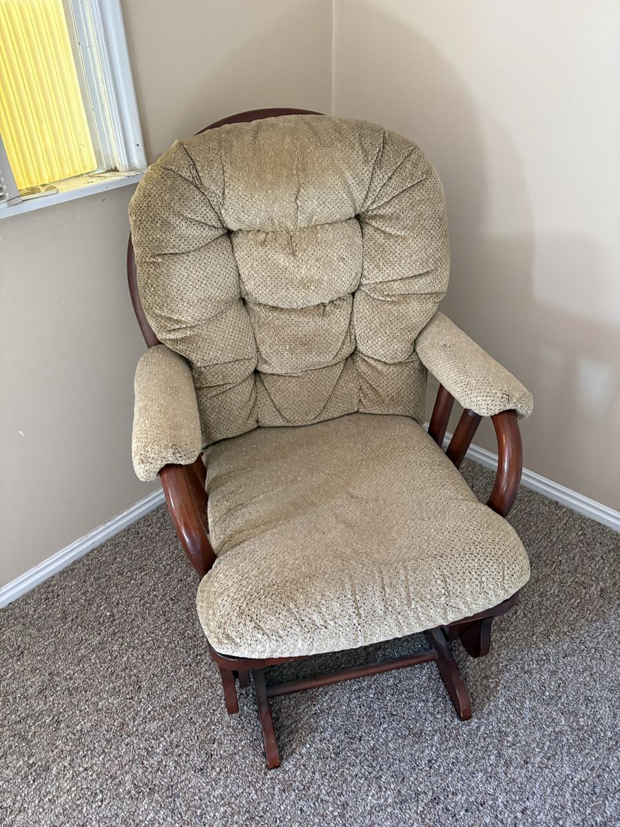 Classic Wooden Glider Rocking Chair with Upholstered Cushions