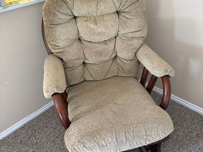 Classic Wooden Glider Rocking Chair with Upholstered Cushions