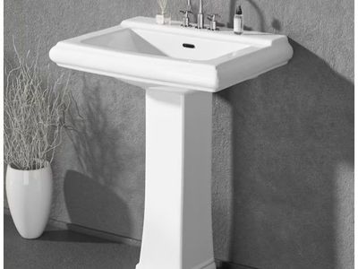26" x 19" White Pedestal Vitreous China Pedestal Sink w/ 3 Pre-Drilled Faucet Holes