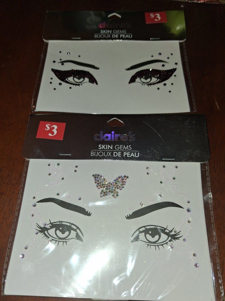 Claire's Skin Gems Eye Decals - Black Eyeliner Style & Butterfly Rhinestone Set - New