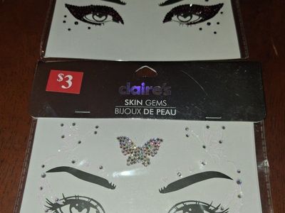 Claire's Skin Gems Eye Decals - Black Eyeliner Style & Butterfly Rhinestone Set - New