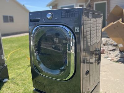 LG Front Load Washer & Dryer Set - Black Stainless Steel, Pedestals, SmartThinQ
