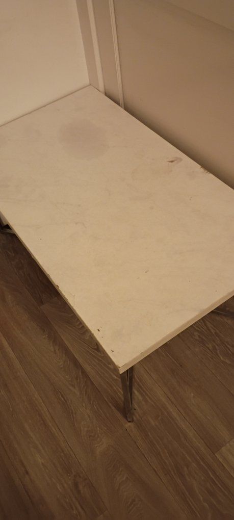 White Faux Marble Top Coffee Table with Metal Legs