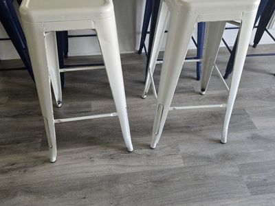 Set of 2 White Metal Bar Stools - 30 inch rustic white