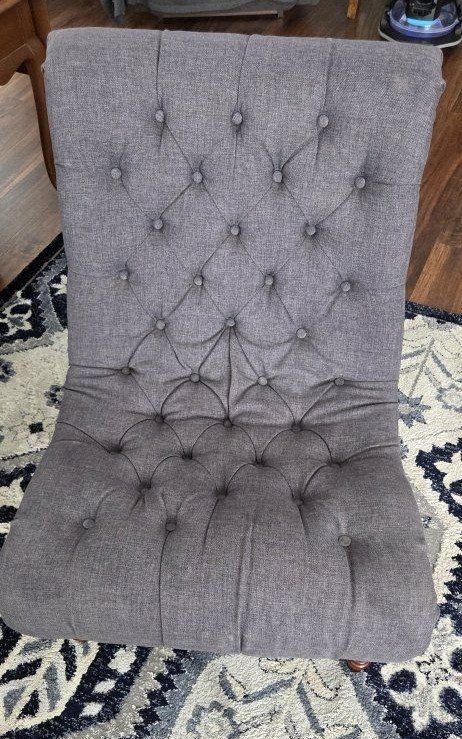 Tufted Grey Fabric Chair with Wood Legs
