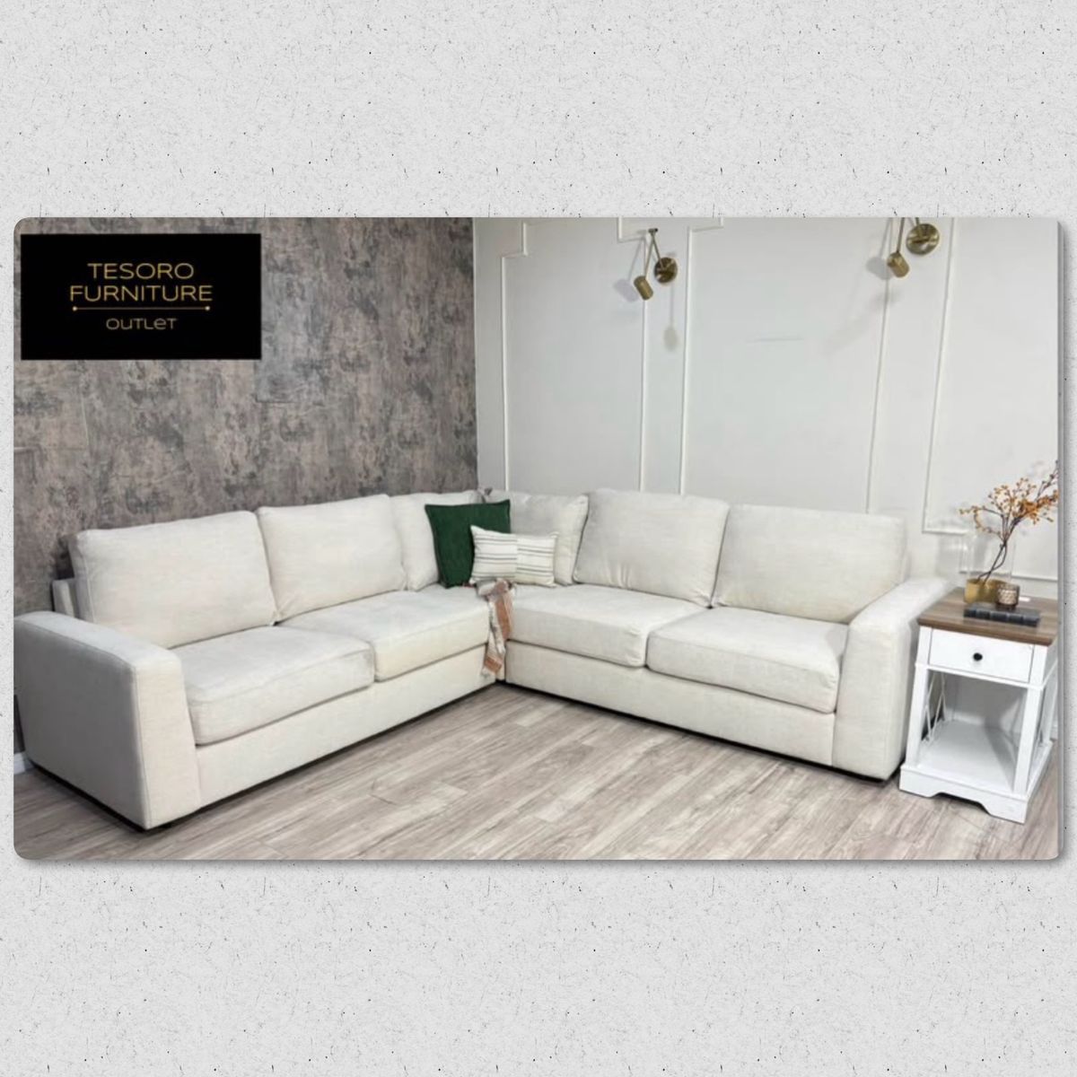MODERN CREAM LINEN SECTIONAL WE OFFER DELIVERY