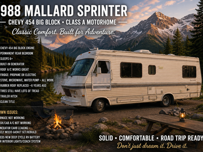 1988 Mallard Sprinter Class A Motorhome – Chevy 454 Big Block – Runs Great – Clean Title