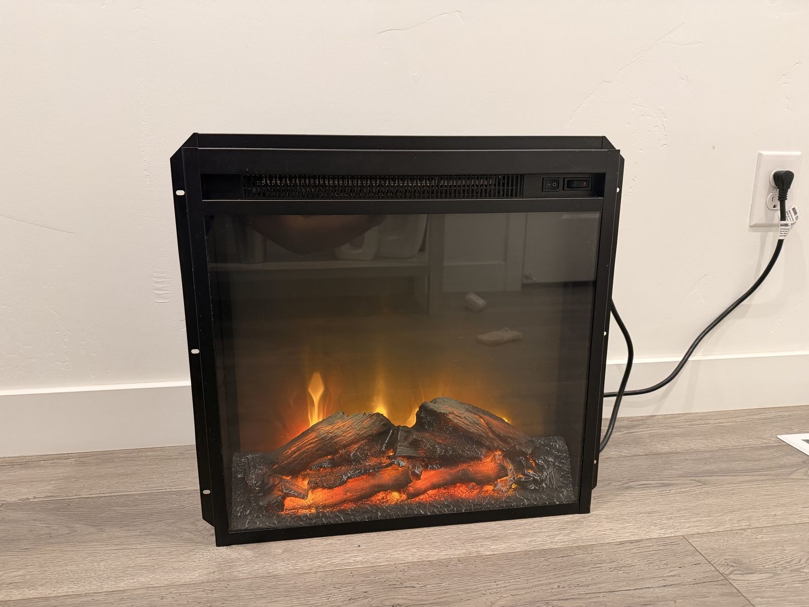 Electric Fireplace Insert Heater with Realistic Flame Effect - Compact Black Finish