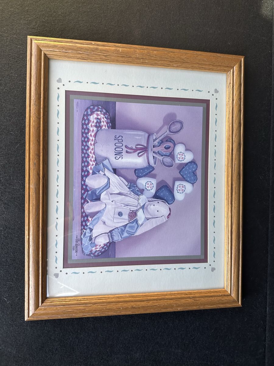 Vintage Pat Pearson "Spoons" Wood Framed Kitchen Art Print 1990 Hearts Decor